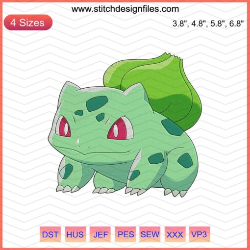 Bulbasaur Embroidery Design File - Pokemon Machine Embroidery, Cute Bulbasaur Digital Sewing Pattern for Crafts