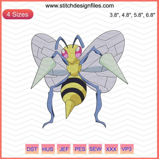 Beedrill Embroidery Designs File: Unique Pokemon Beedrill Machine Embroidery Patterns for Creative Stitching.