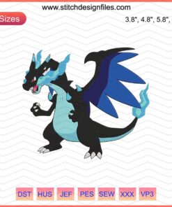 Mega Charizard Ice Embroidery Design File, Pokemon Machine Embroidery, Intricate Charizard Ice Pattern for Digital Download