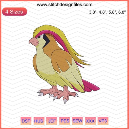 Pidgeot Embroidery File, Pokemon Machine Embroidery Design, Digitized Pidgeot Pattern, Instant Download, Crafting Applique