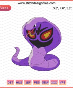 Arbok Embroidery Design, Pokemon Design File, Machine Embroidery Pattern, Digital Download, Snake Pokemon Embroidery