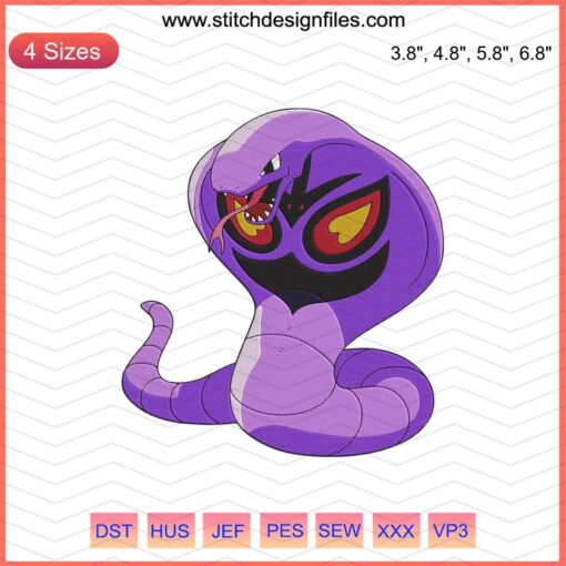 Arbok Embroidery Design, Pokemon Design File, Machine Embroidery Pattern, Digital Download, Snake Pokemon Embroidery
