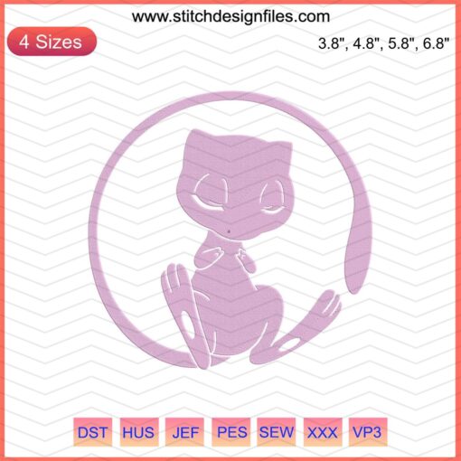 Mew Embroidery Designs File: Cute Pokemon Machine Embroidery Patterns, Download for Crafting and Sewing Projects.