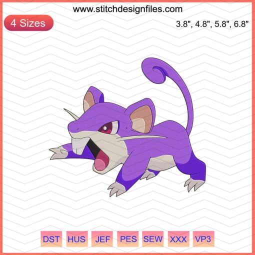 Rattata Male Embroidery Design File, Pokemon Machine Embroidery, Cute Rattata Pattern, Digital Download