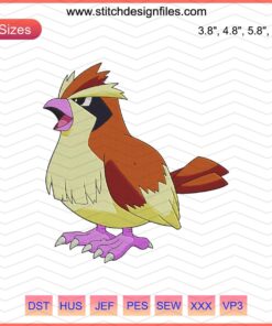 Pidgey Pokemon Machine Embroidery Designs File, ideal for embroidery enthusiasts, featuring detailed Pidgey patterns.