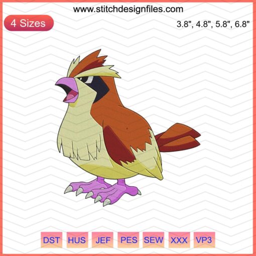 Pidgey Pokemon Machine Embroidery Designs File, ideal for embroidery enthusiasts, featuring detailed Pidgey patterns.