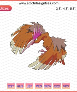 Fearow Embroidery Designs File, Pokemon Embroidery Pattern, Fearow Stitching Design for Machine, Digital Embroidery Art File