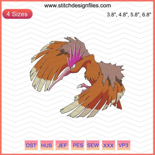Fearow Embroidery Designs File, Pokemon Embroidery Pattern, Fearow Stitching Design for Machine, Digital Embroidery Art File