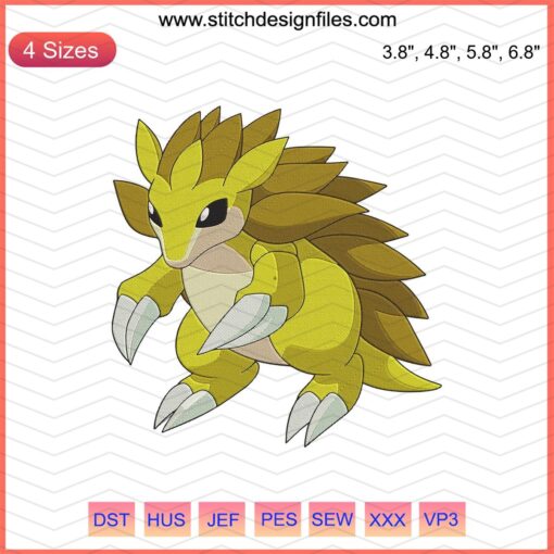 Sandslash Embroidery Patterns, Pokemon Machine Embroidery Designs, Instant Download, Customizable Needlecraft File