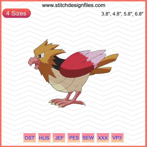 Spearow Embroidery Designs File: Pokemon-inspired machine embroidery design featuring Spearow character for crafting.