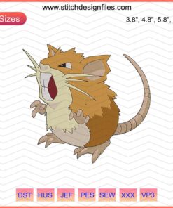Raticate Male Embroidery Designs File: Pokemon-Inspired Machine Embroidery, Digital Download, Seamless Stitch Pattern.
