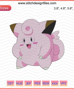 Clefairy Pokemon Embroidery Designs File, Pink Fairy Character Machine Embroidery, Digital Download for DIY Projects