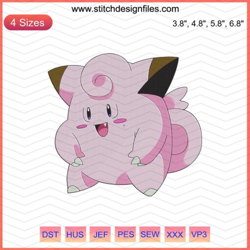 Clefairy Pokemon Embroidery Designs File, Pink Fairy Character Machine Embroidery, Digital Download for DIY Projects