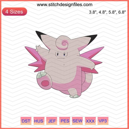 Clefable Pokemon Embroidery Designs File, Machine Embroidery Patterns for Pokemon Fans