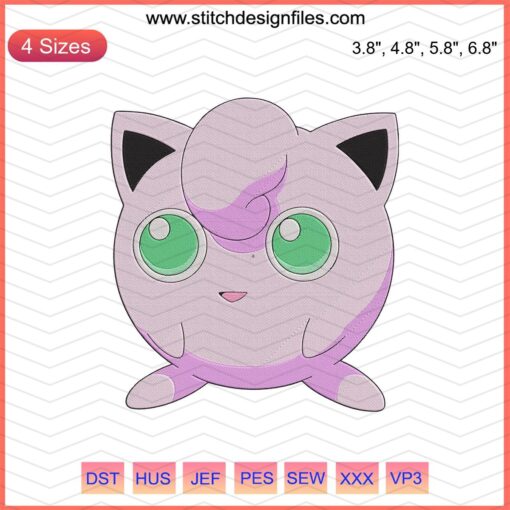 Jigglypuff Pokemon Embroidery Design File for Machine Embroidery, Cute Jigglypuff Design for Pokemon Fans