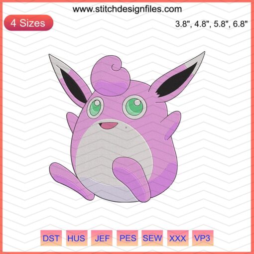 Wigglytuff Pokemon Embroidery Designs File, Machine Embroidery Designs featuring Wigglytuff for DIY Pokemon-themed projects.