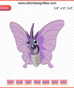 Venomoth Pokemon Embroidery File, Detailed Venomoth Machine Stitch Design, Perfect for Pokemon-Themed Craft Projects