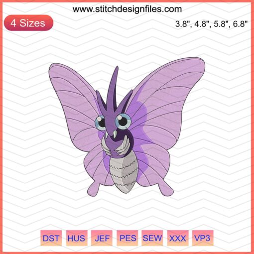 Venomoth Pokemon Embroidery File, Detailed Venomoth Machine Stitch Design, Perfect for Pokemon-Themed Craft Projects