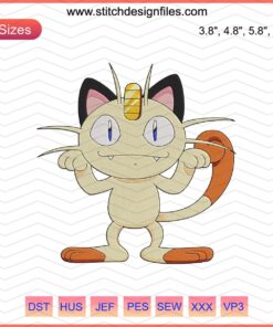 Meowth Pokemon Embroidery Design File, Cute Machine Embroidery Pattern, Digital Download, Embroidery for Pokemon Fans