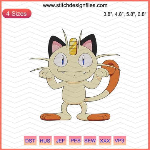 Meowth Pokemon Embroidery Design File, Cute Machine Embroidery Pattern, Digital Download, Embroidery for Pokemon Fans