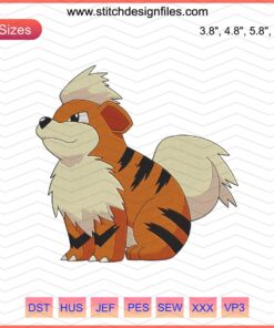Growlithe Pokemon Embroidery Design File, Cute Machine Embroidery Pattern, Digital Download, DIY Sewing Craft