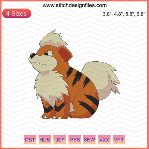 Growlithe Pokemon Embroidery Design File, Cute Machine Embroidery Pattern, Digital Download, DIY Sewing Craft