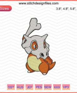 Cubone Pokemon Embroidery Design File, high-quality machine embroidery pattern, ideal for Pokemon craft projects.