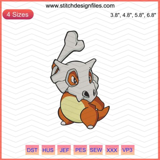 Cubone Pokemon Embroidery Design File, high-quality machine embroidery pattern, ideal for Pokemon craft projects.