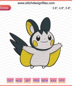 Emolga Pokemon Embroidery Machine Design File, Cute Emolga Embroidery Pattern, Digital Download for Craft Enthusiasts