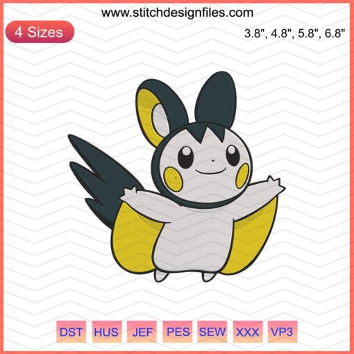 Emolga Pokemon Embroidery Machine Design File, Cute Emolga Embroidery Pattern, Digital Download for Craft Enthusiasts