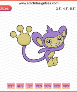 Alipom Pokemon Embroidery Designs File featuring detailed machine embroidery patterns of Alipom from Pokemon series.