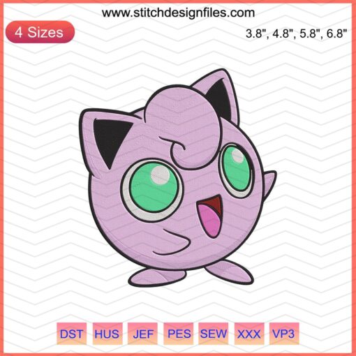 Jigglypuff Pokemon Embroidery Design File for Machine Embroidery, Cute and Detailed Pattern for DIY Sewing Projects