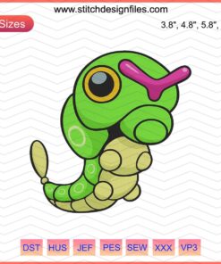 Caterpie Pokemon Embroidery File: Machine Embroidery Design of Caterpie Pokemon for Crafting Enthusiasts.