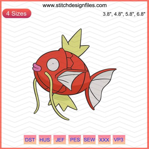 Magikarp Pokemon Embroidery Design File, Machine Embroidery Pattern, Digital Download for Pokemon Fans.