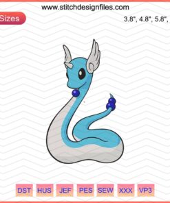 Dragonair Pokemon Embroidery Designs File, Digital Dragon Air Embroidery Pattern for Machine, Pokemon Sewing Craft