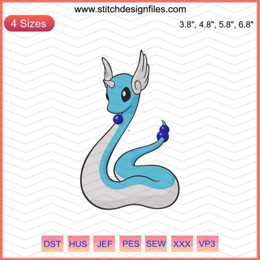 Dragonair Pokemon Embroidery Designs File, Digital Dragon Air Embroidery Pattern for Machine, Pokemon Sewing Craft