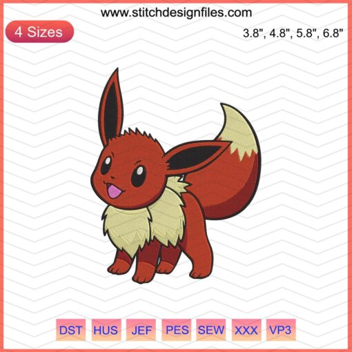 Eevee Pokemon Embroidery Designs File, featuring detailed Eevee patterns for machine embroidery. Perfect for Pokemon fans.
