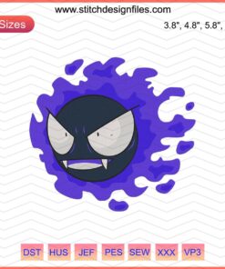 Gastly Pokemon Embroidery Designs File - Cute Ghost Pokemon Machine Embroidery Patterns for Stitching Projects