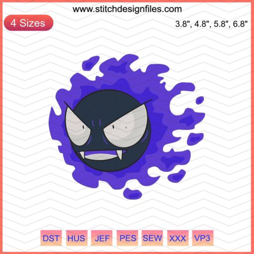 Gastly Pokemon Embroidery Designs File - Cute Ghost Pokemon Machine Embroidery Patterns for Stitching Projects