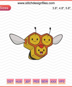 Combee Pokemon Embroidery Designs File - Machine Embroidery Patterns for Pokemon Fans, Vibrant Combee Character Stitches.