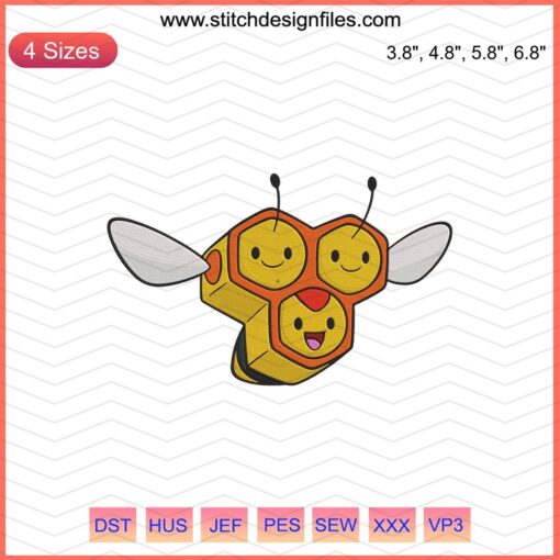 Combee Pokemon Embroidery Designs File - Machine Embroidery Patterns for Pokemon Fans, Vibrant Combee Character Stitches.