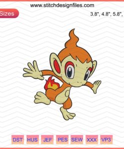 Chimchar Pokemon Embroidery Designs File for Machine Embroidery, Cute Chimchar Pattern, Pokemon Embroidery Design Download