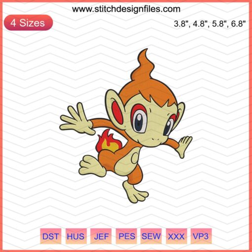 Chimchar Pokemon Embroidery Designs File for Machine Embroidery, Cute Chimchar Pattern, Pokemon Embroidery Design Download