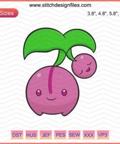 Cherubi Pokemon Embroidery Designs File: Cute pink and green Cherubi pattern for machine embroidery, Pokemon-themed stitching.