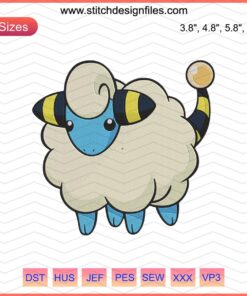 Mareep Pokemon Embroidery Design File - Digital Download for Machine Embroidery, Cute Sheep Pokemon Pattern.
