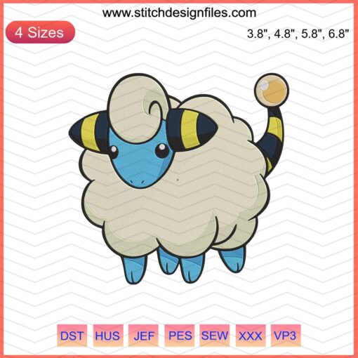 Mareep Pokemon Embroidery Design File - Digital Download for Machine Embroidery, Cute Sheep Pokemon Pattern.