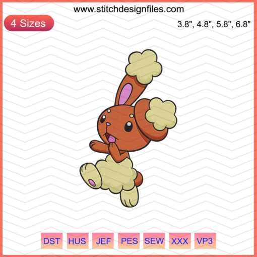 Buneary Pokemon Embroidery Designs File: Cute Buneary pattern for machine embroidery, perfect for Pokemon crafting enthusiasts.