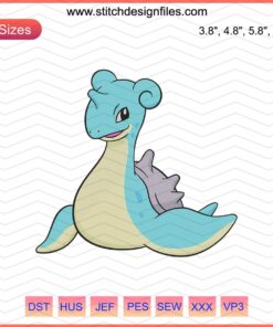 Lapras Pokemon Embroidery Designs File: Detailed machine embroidery pattern of Lapras for crafting and DIY projects.
