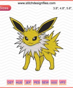 Jolteon machine embroidery design file, perfect for Pokemon-themed crafts, vibrant electric type pattern, instant download.