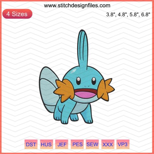 Mudkip Pokemon Embroidery Design, Machine Embroidery File, Cute Water-Type Stitch Pattern for DIY Craft Projects